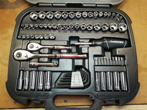 Husky tools socket set - This Husky 270-piece tool set will provide the novice or professional with a huge assortment of durable and reliable tools to get the job done. 3-ratchets, 65-standard sockets, 24-deep sockets, 3-extensions, 8-combination wrenches, and 167-other tools including bit sockets, hex keys, etc. make up this mechanics tool set. for a complete …